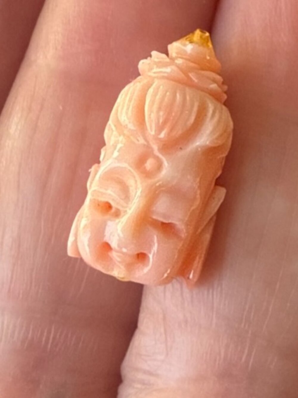 Vintage Chinese Hand Carved Genuine Coral Buddha Head